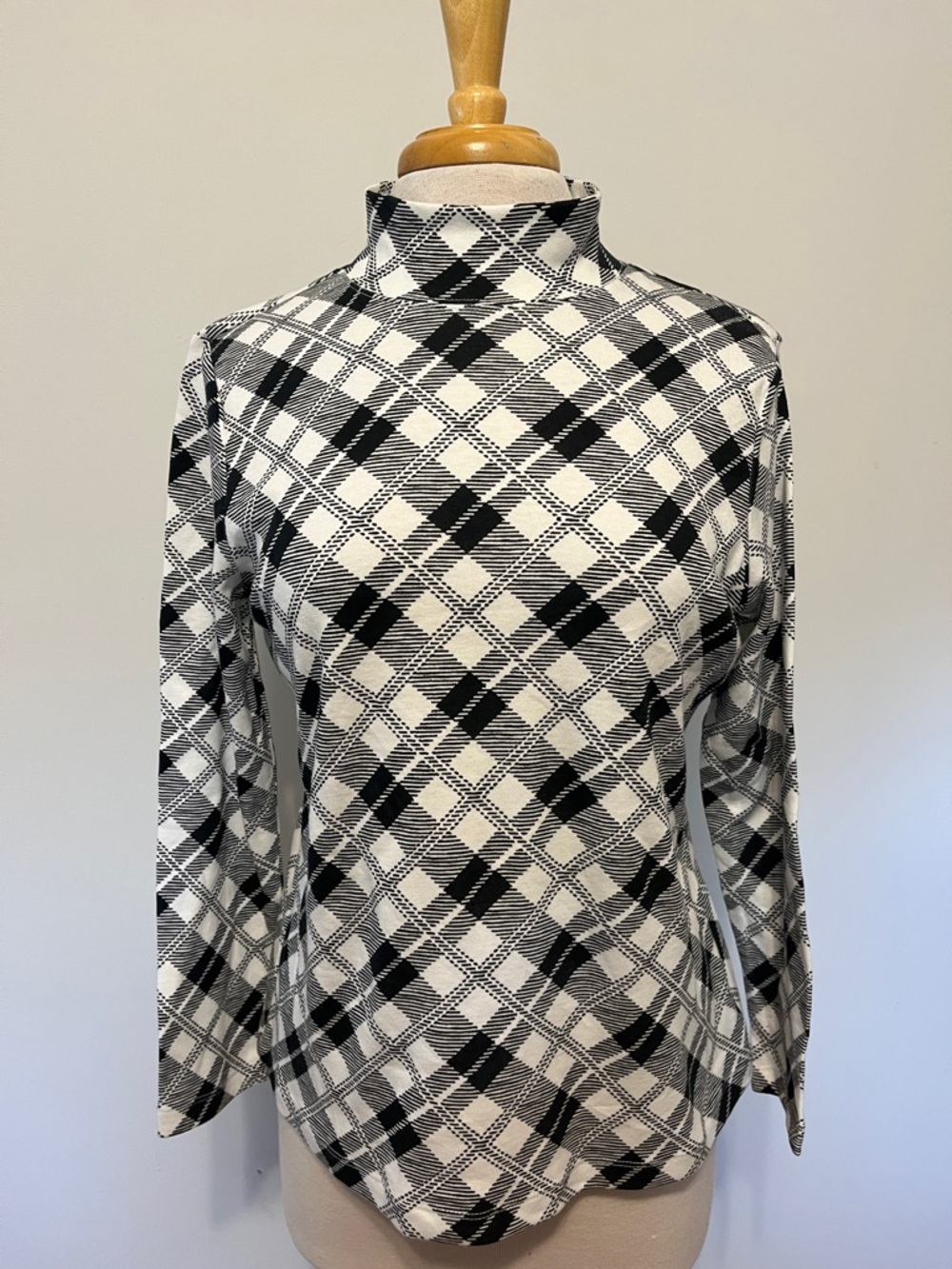 NWT Karen Scott Plaid Closet Staple Black & White Mock Turtleneck Sz Large